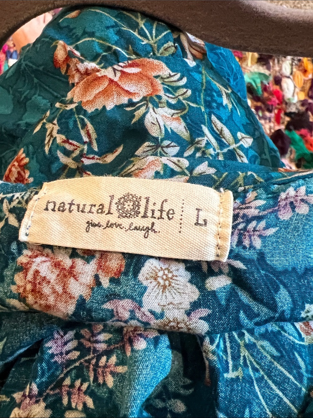 Natural Life Floral Teal Midi Dress with Puff Sleeves - Picture 2 of 3